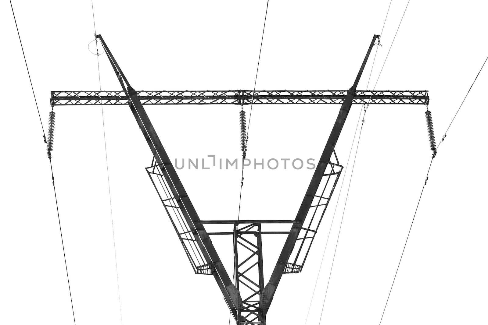 high voltage line isolated on the white