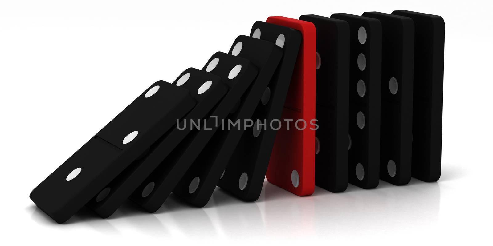 black dominoes falling over on a white background