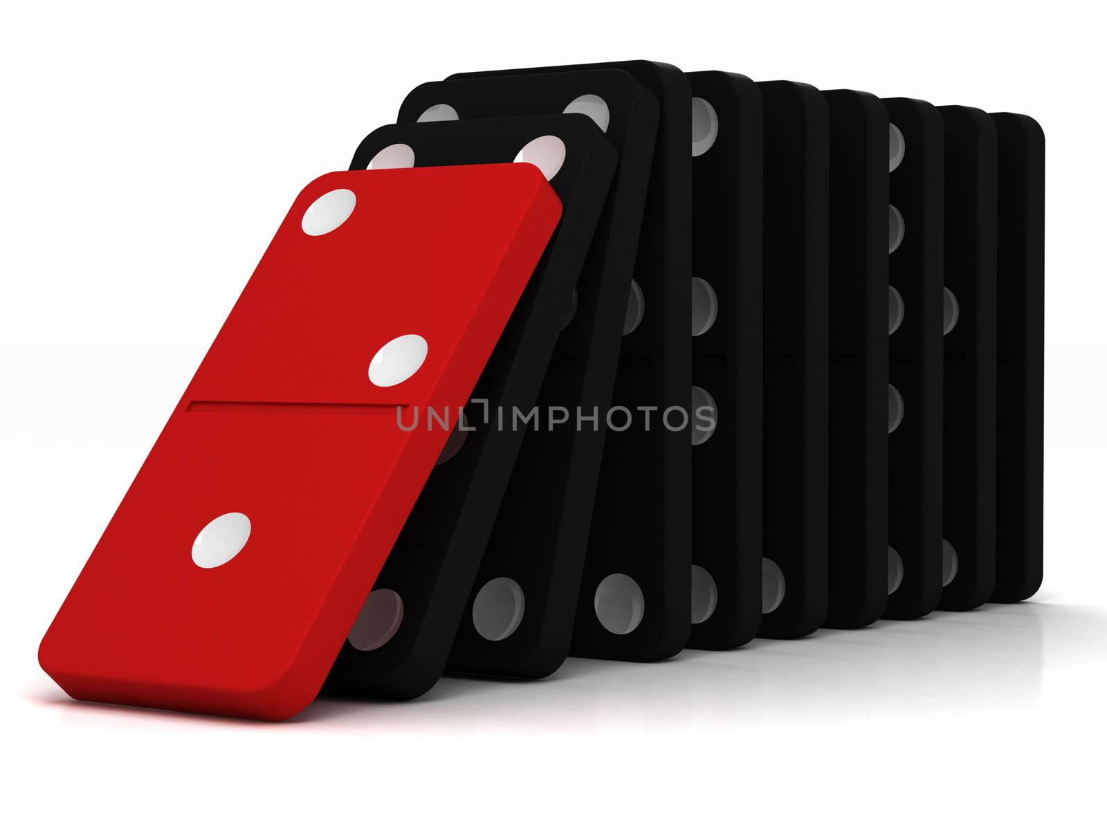 black dominoes falling over on a white background