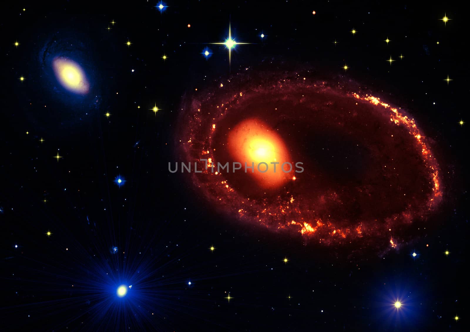 Stars of a planet and galaxy in a free space. "Elements of this image furnished by NASA."