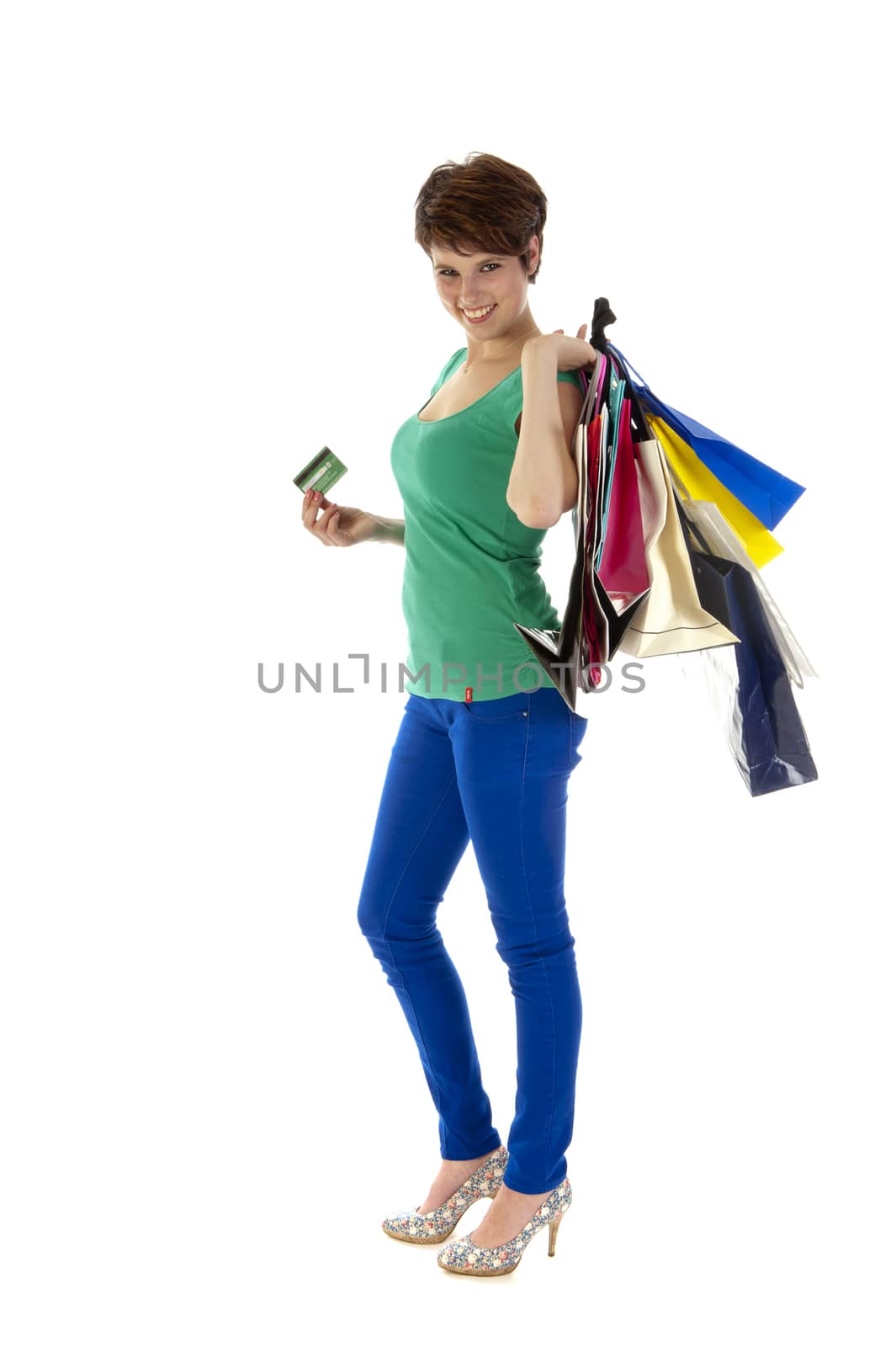 a young women with a lot of shoppingbags