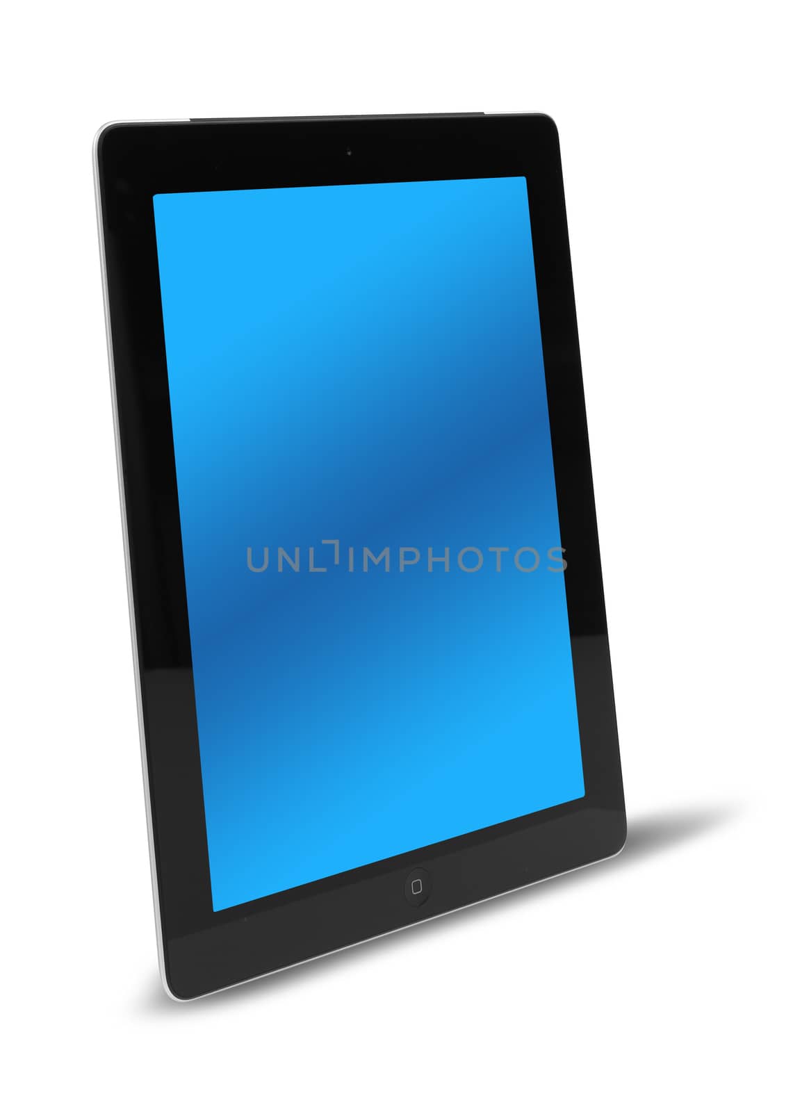 Tablet computer side view, isolated on white background