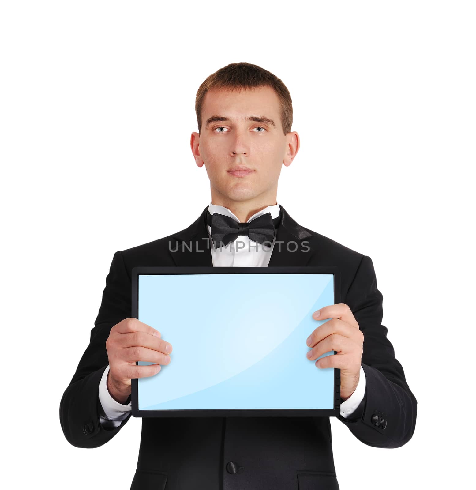 businessman holding tablet by vetkit