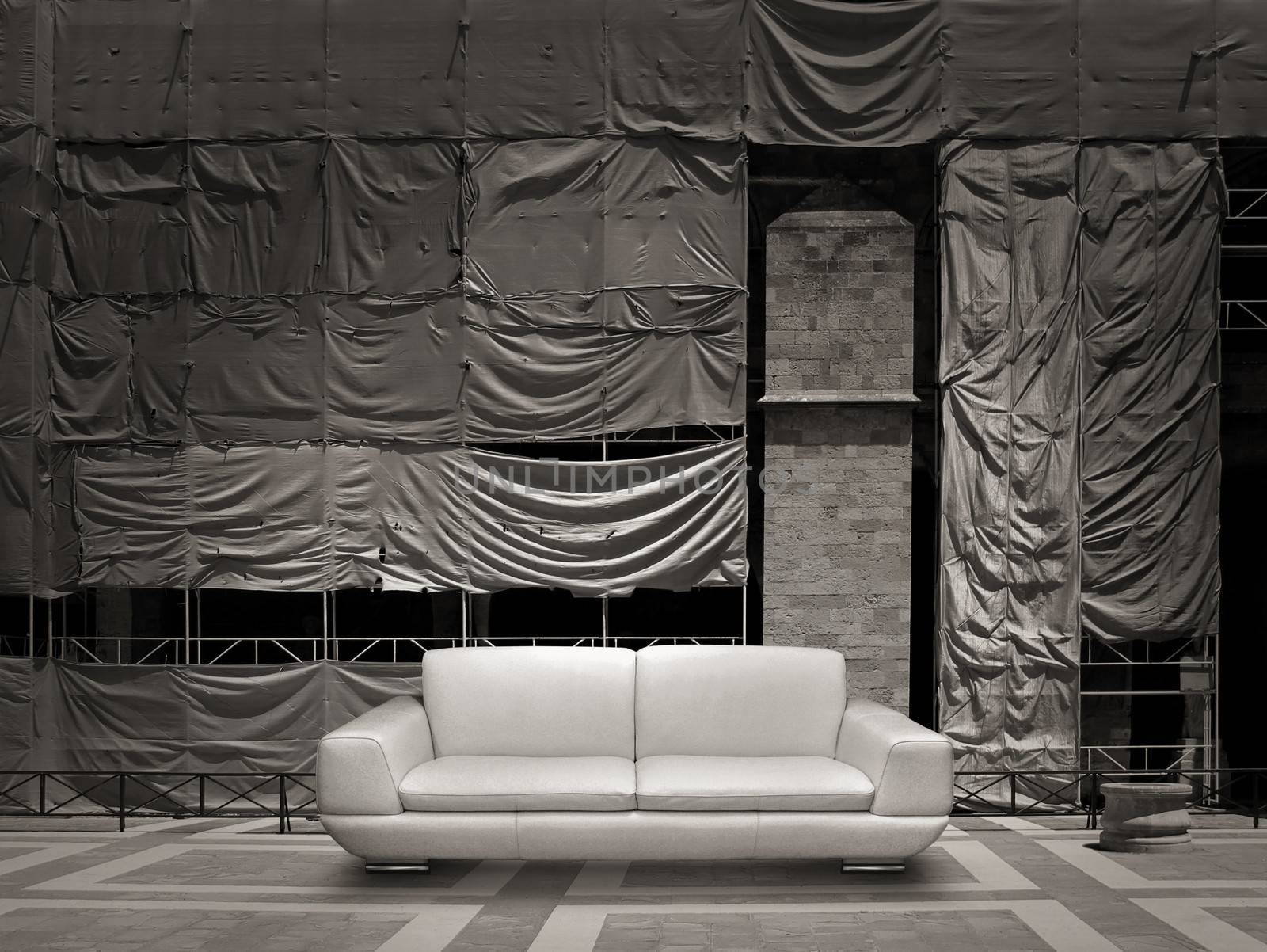 White leather sofa canvas background by anterovium