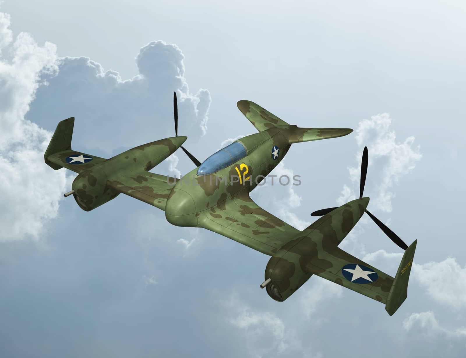 3D digital render of a plane on blue sky background
