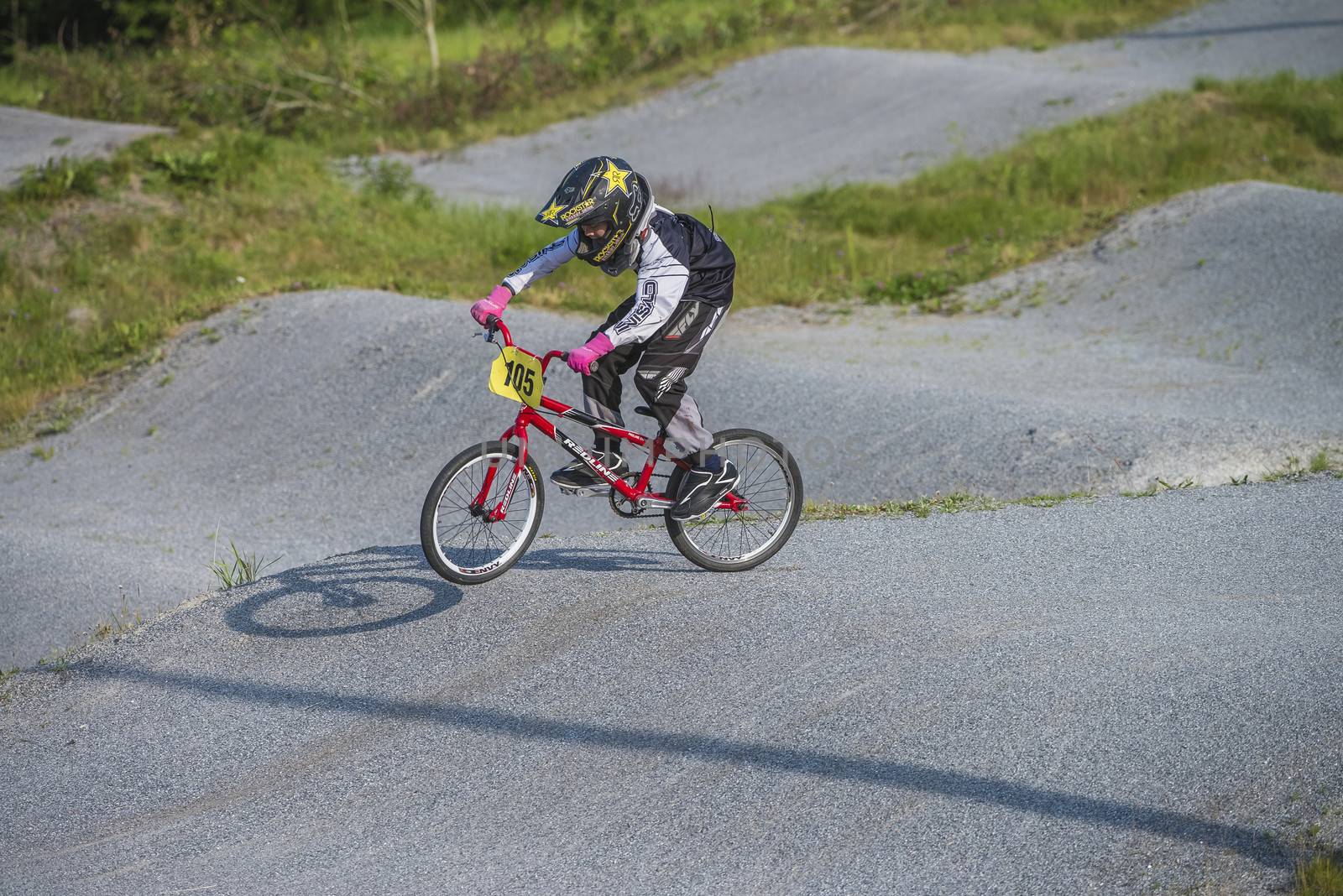 My grandson is an active BMX cyclist, the pictures are shot in Aremark Municipality, Norway where the Bmx track is.
