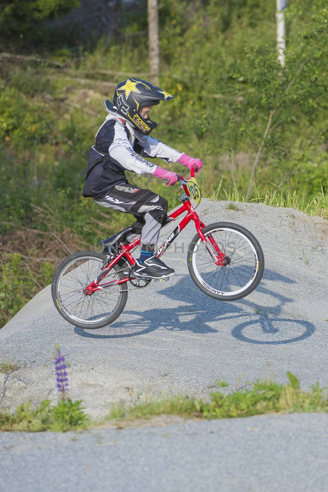 My grandson is an active BMX cyclist, the pictures are shot in Aremark Municipality, Norway where the Bmx track is.