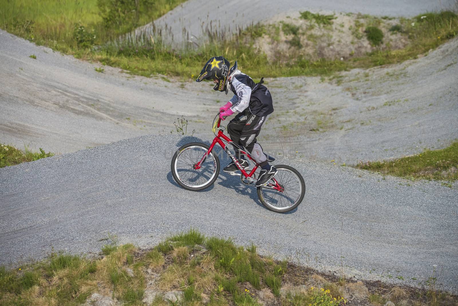 My grandson is an active BMX cyclist, the pictures are shot in Aremark Municipality, Norway where the Bmx track is.