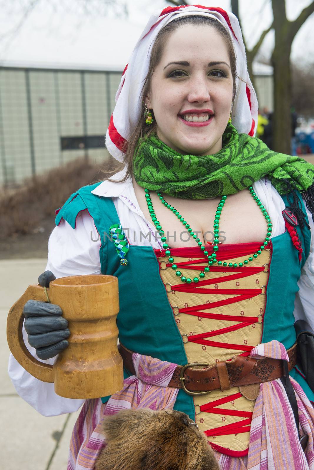 CHICAGO - MARCH 16 : A man with a Renaissance costume before Participating in the annual Saint Patrick's Day Parade in Chicago on March 16 2013