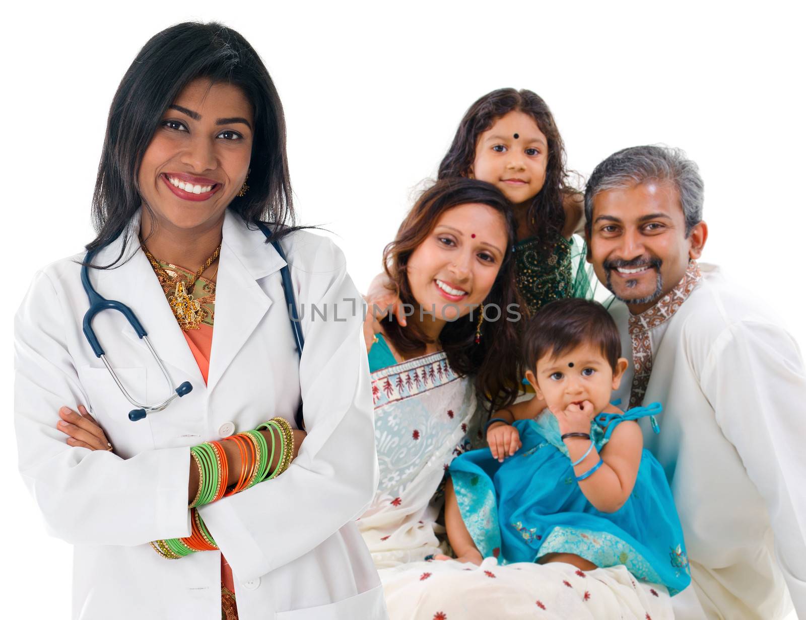  Indian female medical doctor and patient family. by szefei