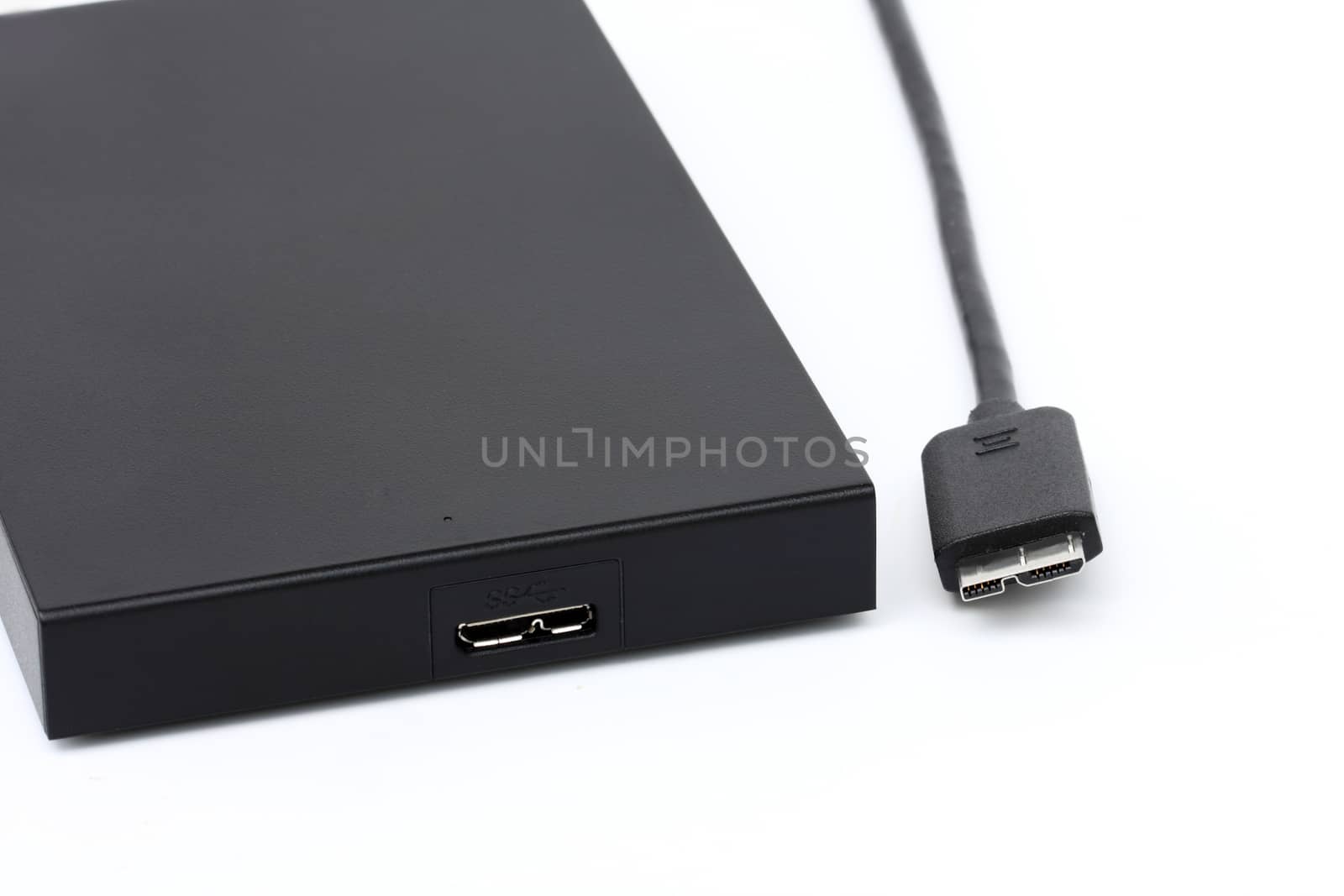 USB cable isolated and port external Harddisk on white background
