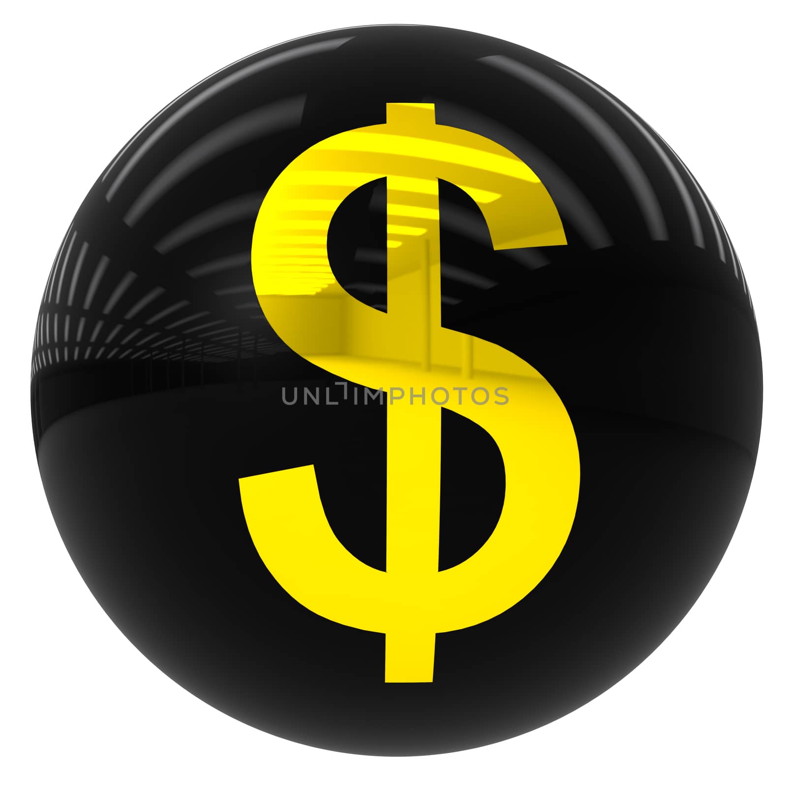 3d black ball with the dollar symbol isolated on white with clipping path
