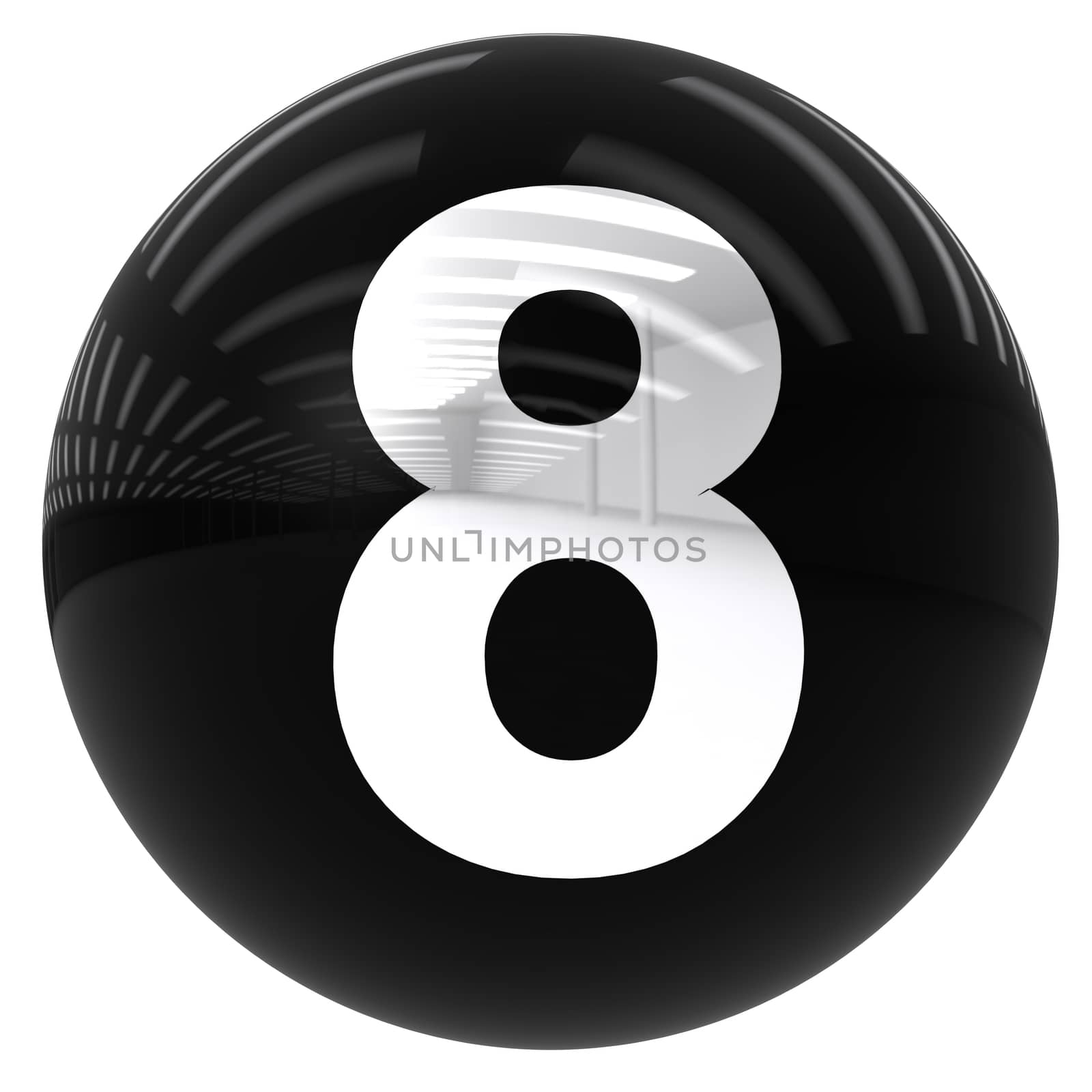 3d black ball with the number eight isolated on white with clipping path
