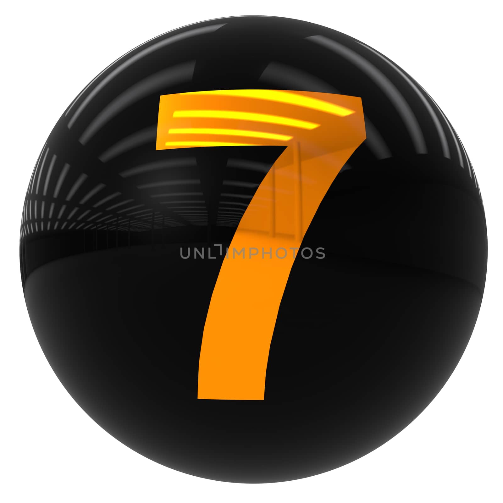 3d black ball with the number seven isolated on white with clipping path
