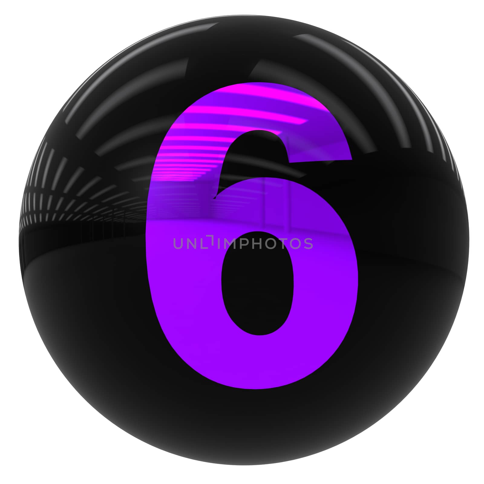 3d black ball with the number six isolated on white with clipping path
