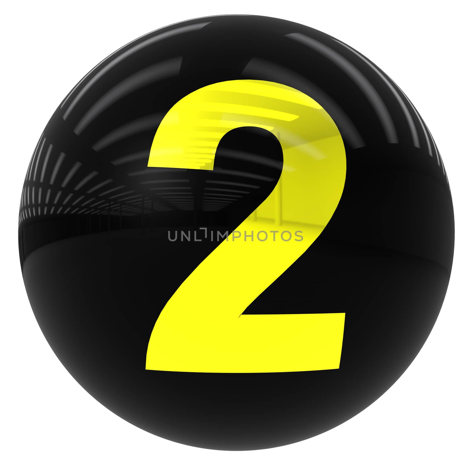 3d black ball with the number two isolated on white with clipping path
