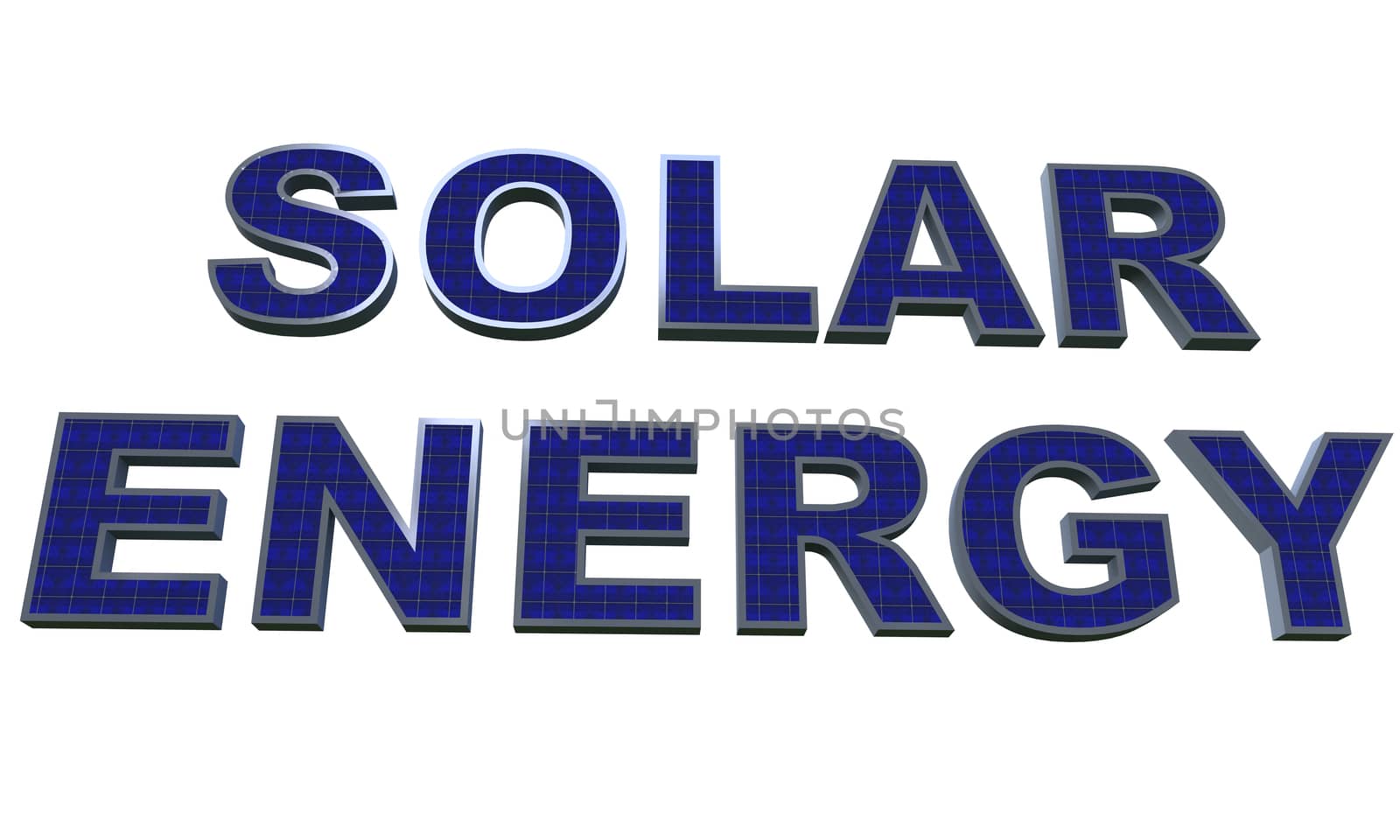 Solar Power text in 3d with solar panel texture isolated on black with clipping path