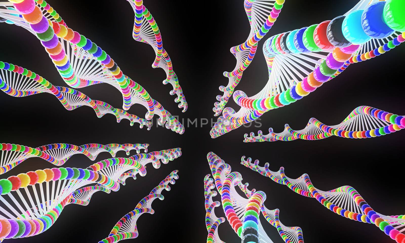 3d composition of deoxyribonucleic acid helix structure dna isolated on black