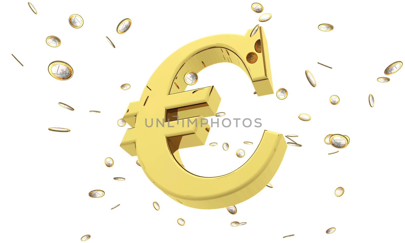 Rain euros in 3d isolated on white with clipping path