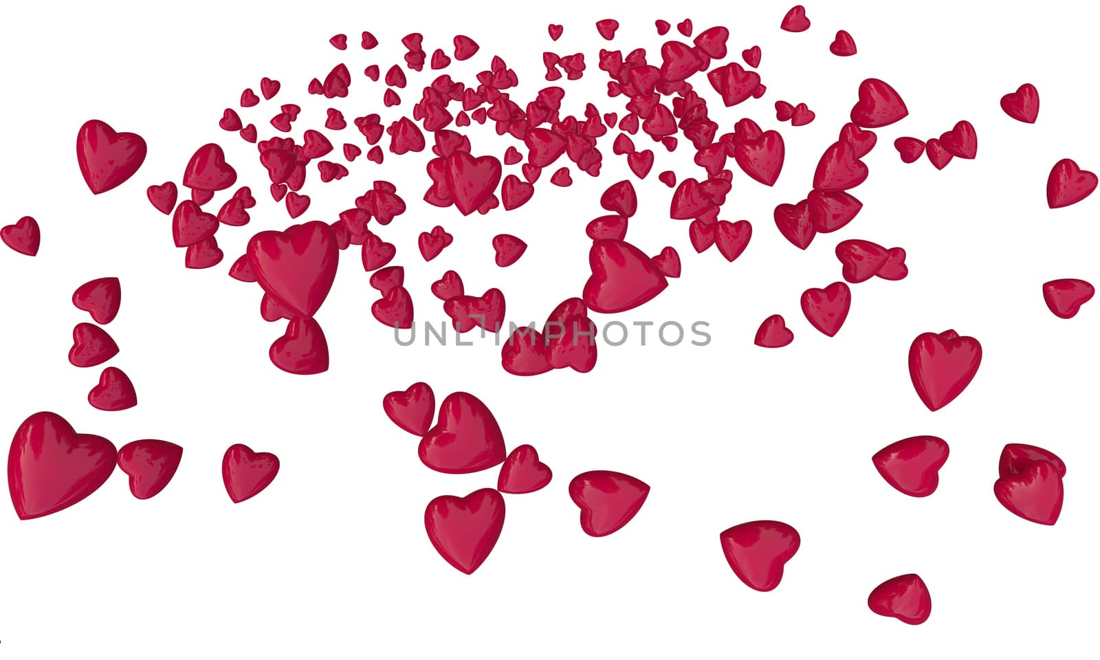 concept of love made with 3d hearts in red isolated on white with clipping path