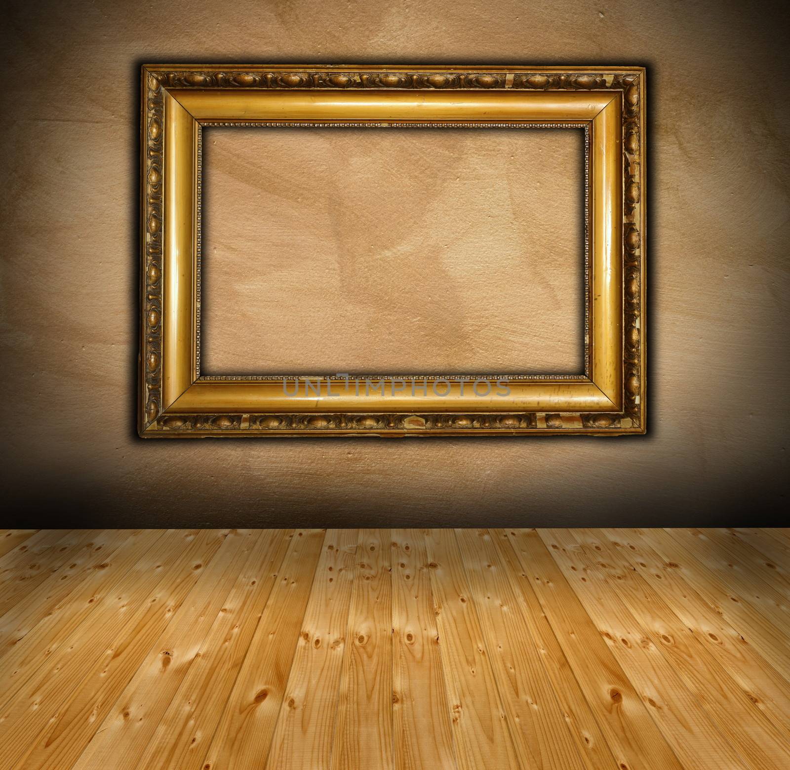 old beautiful wooden frame for paintings in interior setting