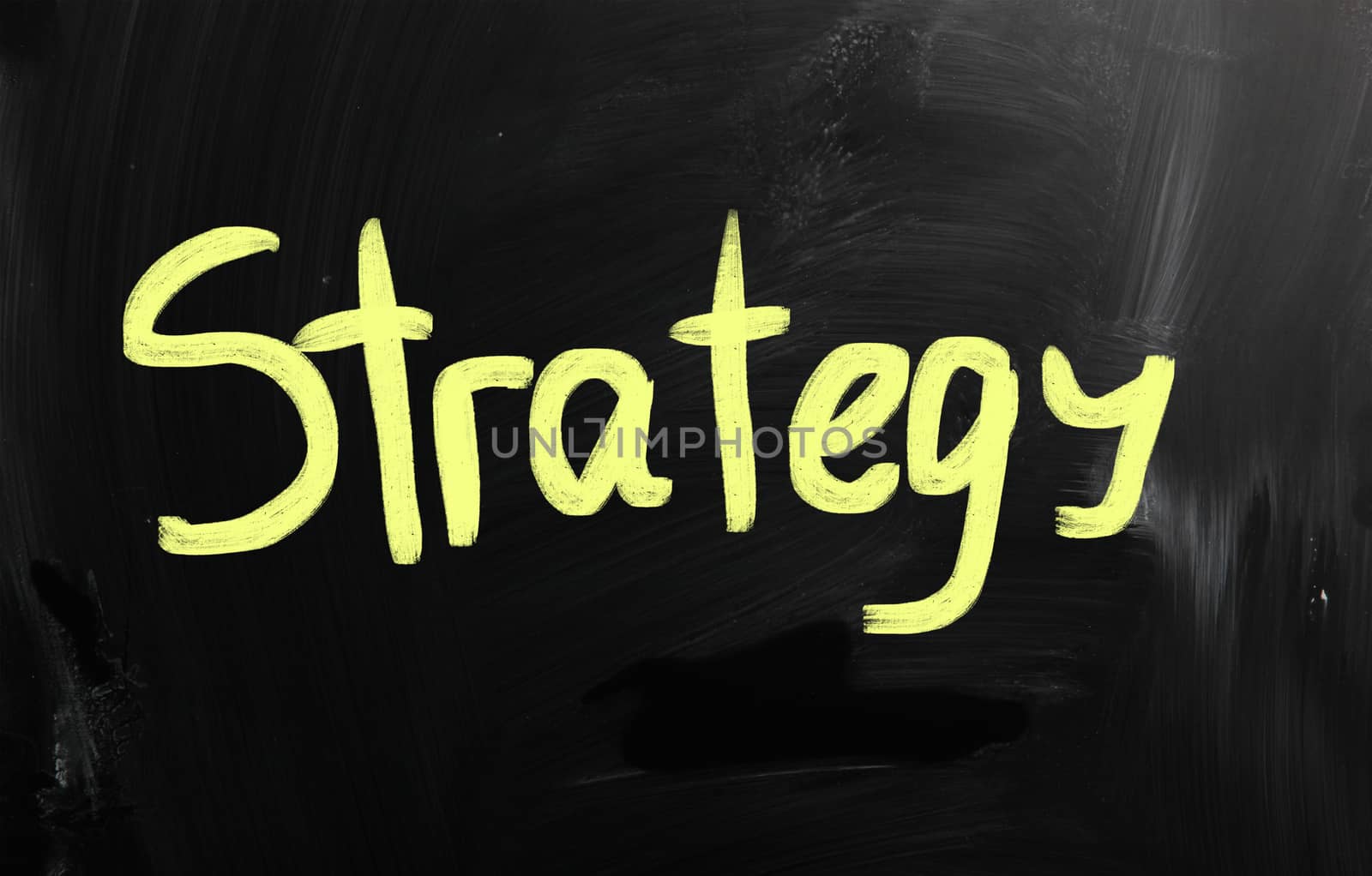 Business ideas handwritten with white chalk on a blackboard.