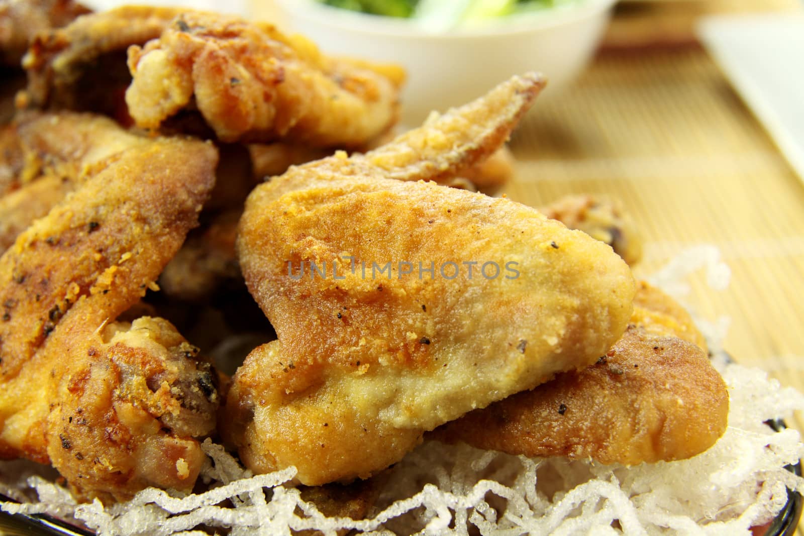 Delicious crumbed chicken wing ready to serve.