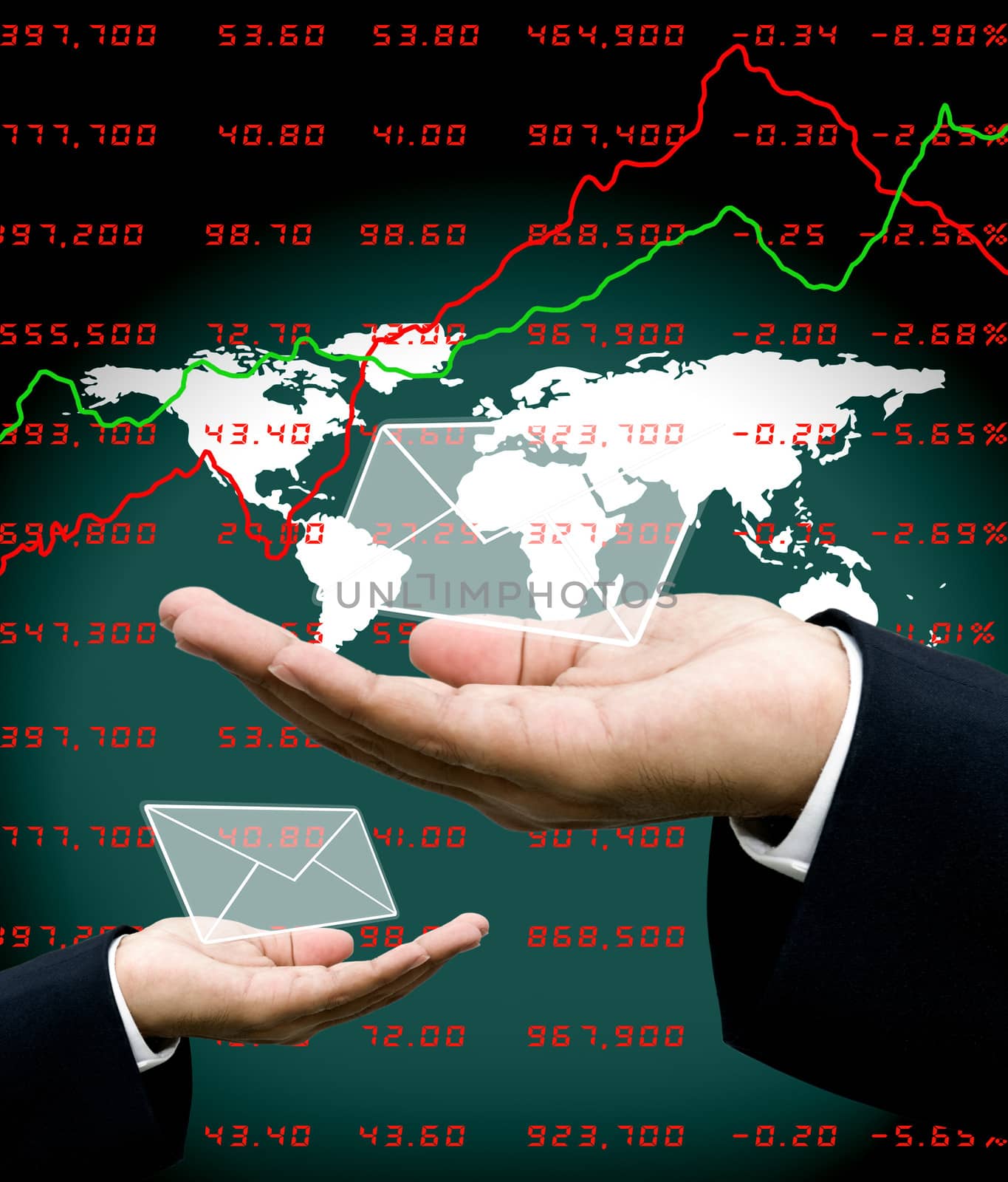 News from stock market to investor hand with world map background by pixbox77