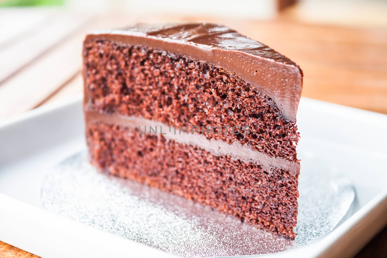 Part of chocolate sponge cake up close