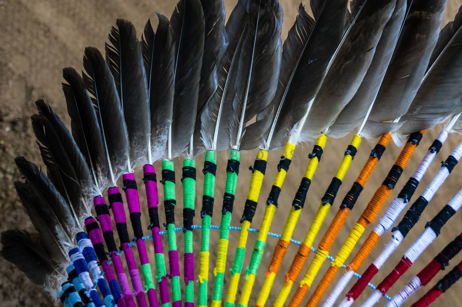 Feathers on decorative Native American clothing