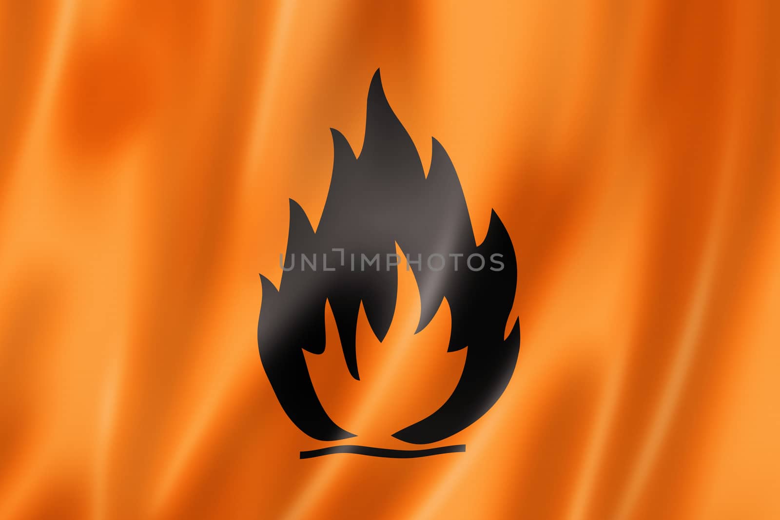 Flammable icon flag, three dimensional render, satin texture