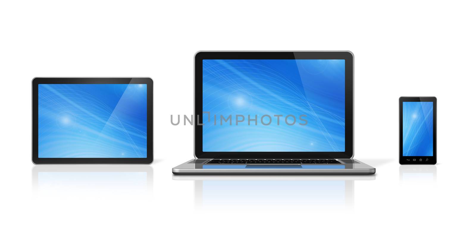 Laptop, mobile phone and digital tablet pc by daboost