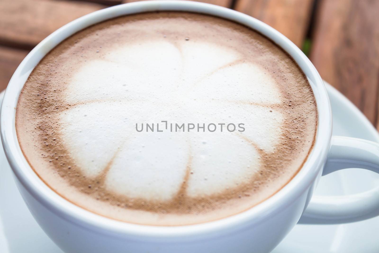 Milk microfoam topped on hot cafe mocha cup