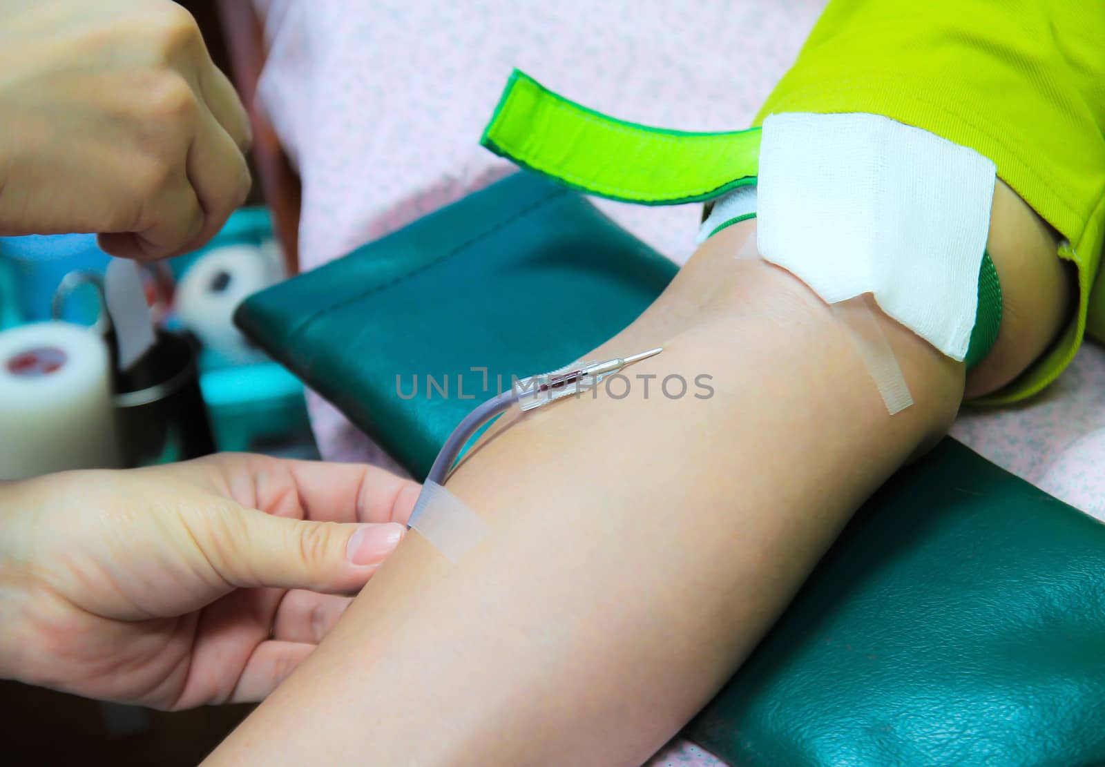 Nurse and patient blood samples. Donated blood in blood lab.