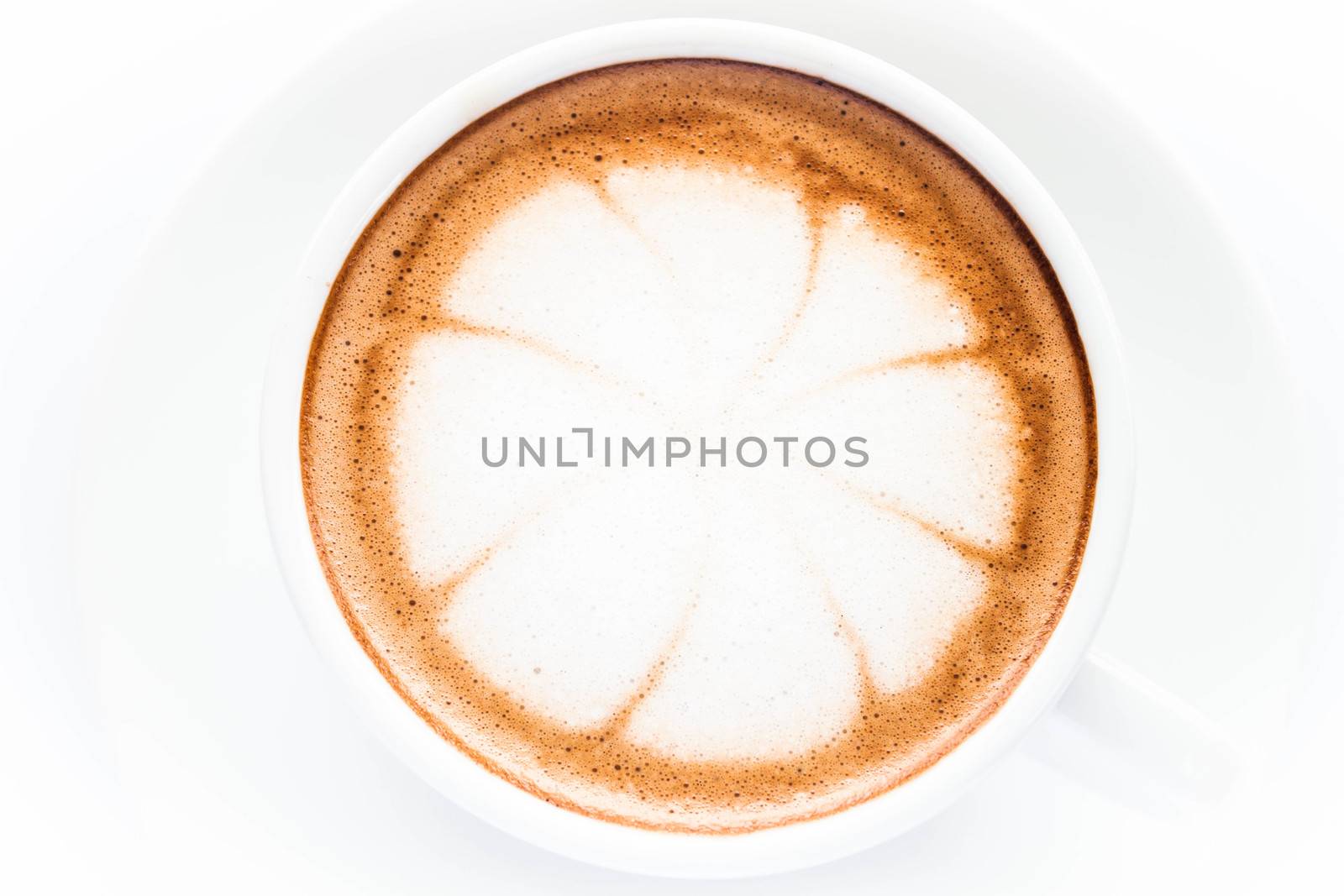 Beautiful cup of hot cafe mocha isolated on white background