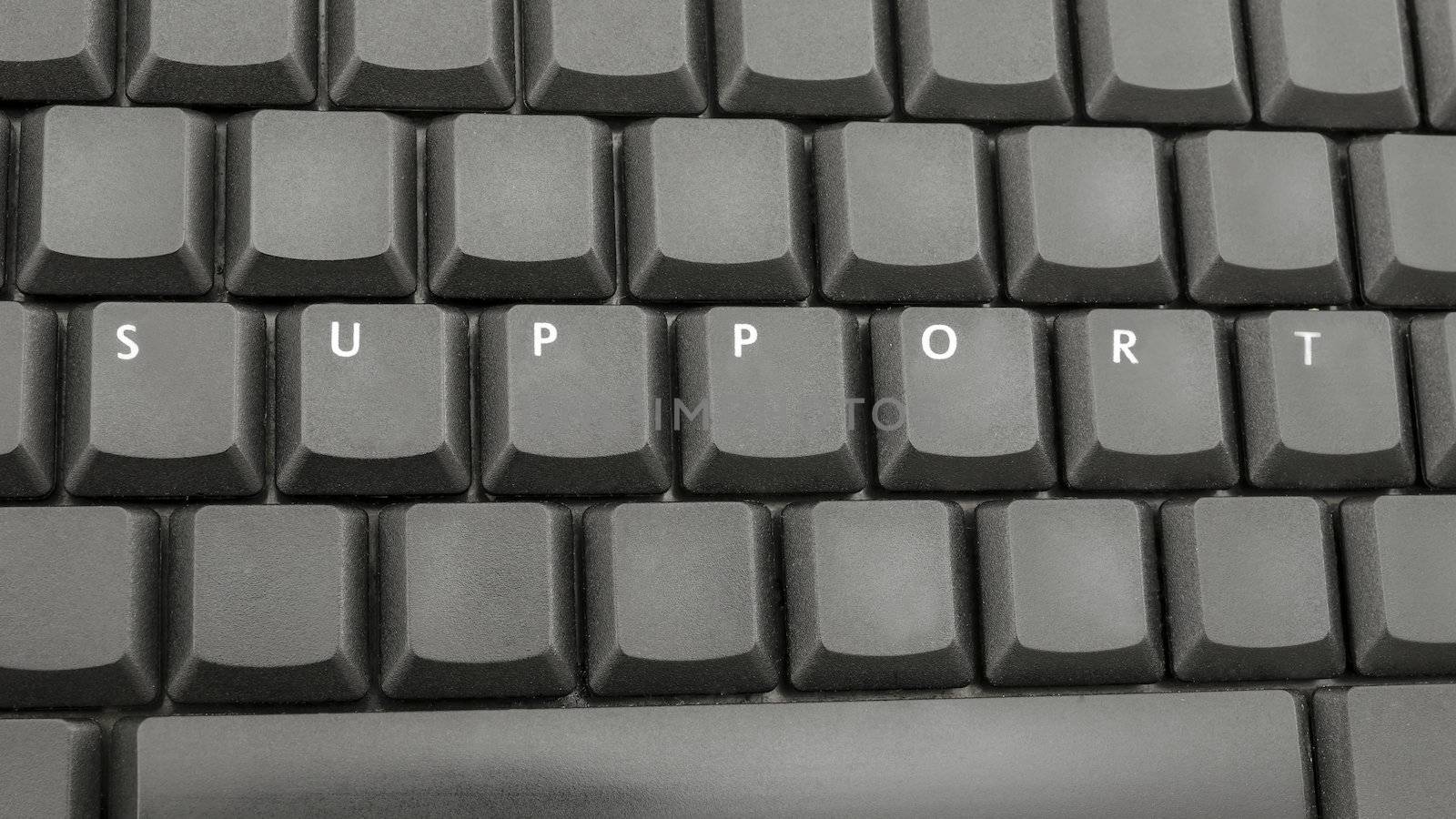 Top view of word support spelled on computer keyboard.