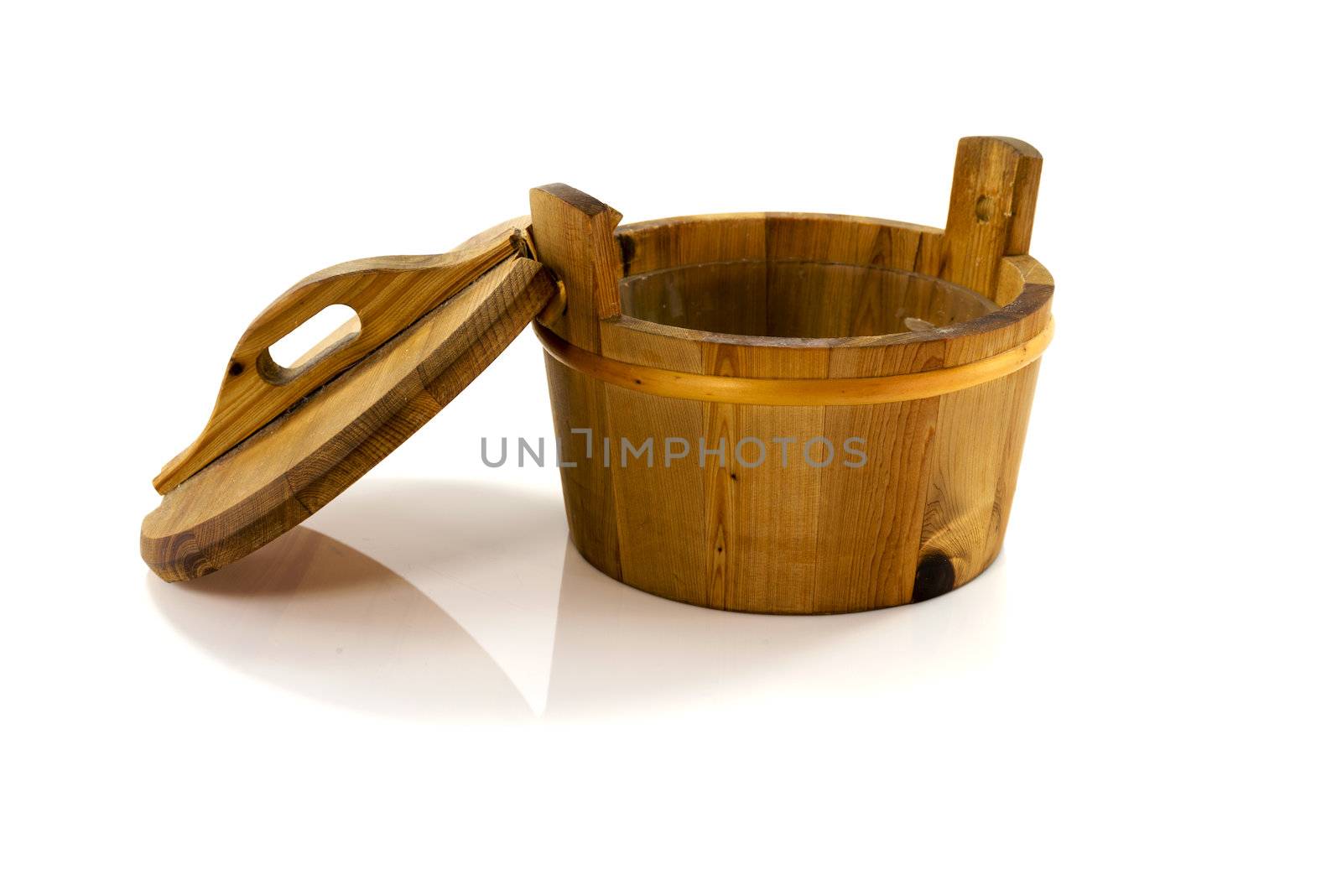 open wooden hottub isolated on white