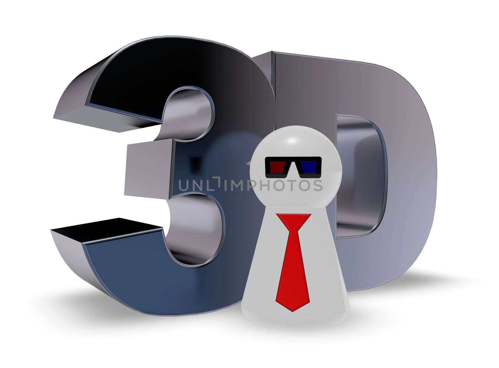 metal 3d tag and play figure with glasses on white background - 3d illustration