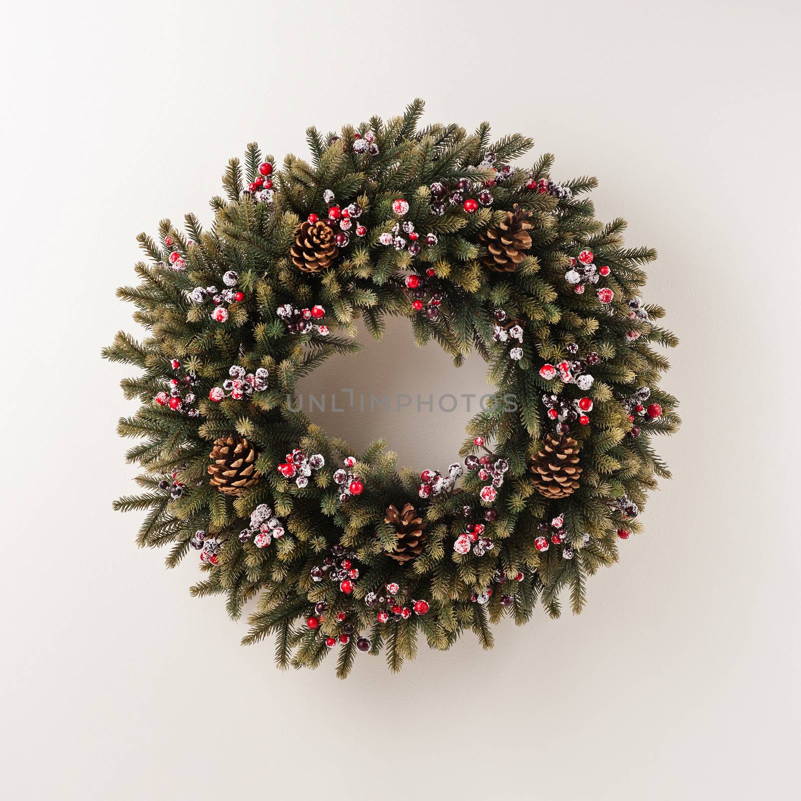 Advent Christmas wreath for door decoration over white
