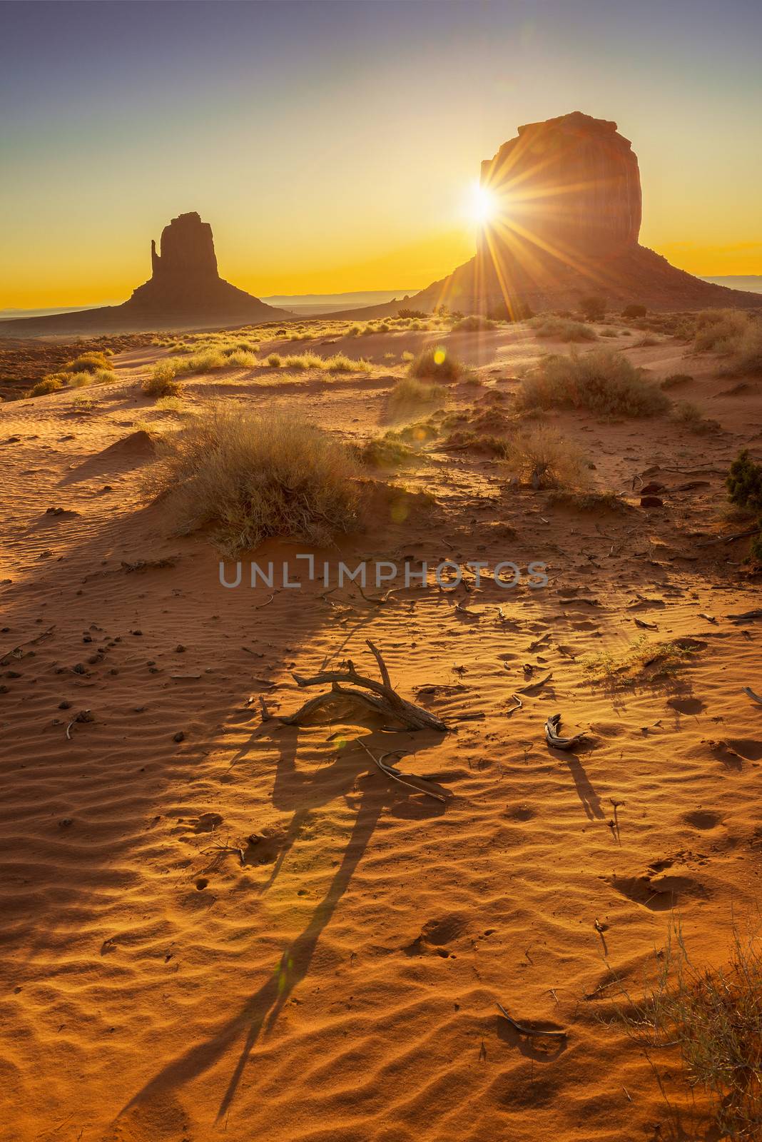 Sunset at the sisters in Monument Valley, USA