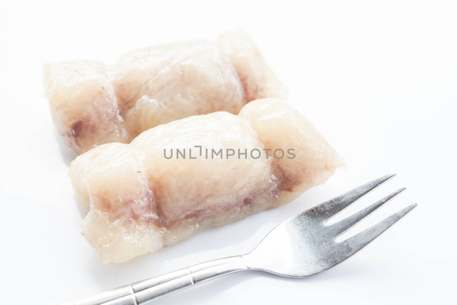 Bunch of banana mush with fork isolated on white background by punsayaporn