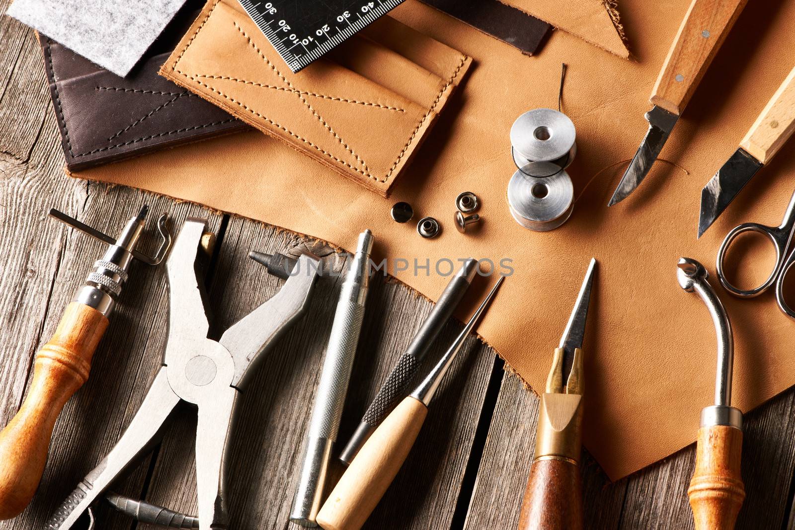 Leather crafting tools still life