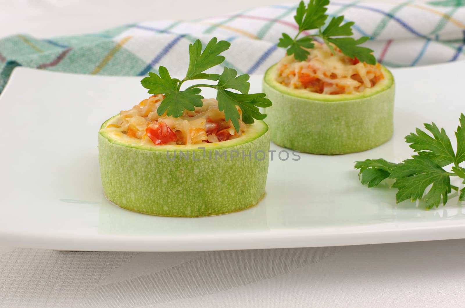 Stuffed with vegetables and rice, zucchini and cheese