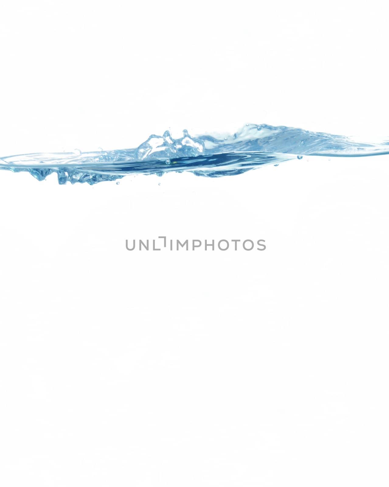 blue water splashing on white background