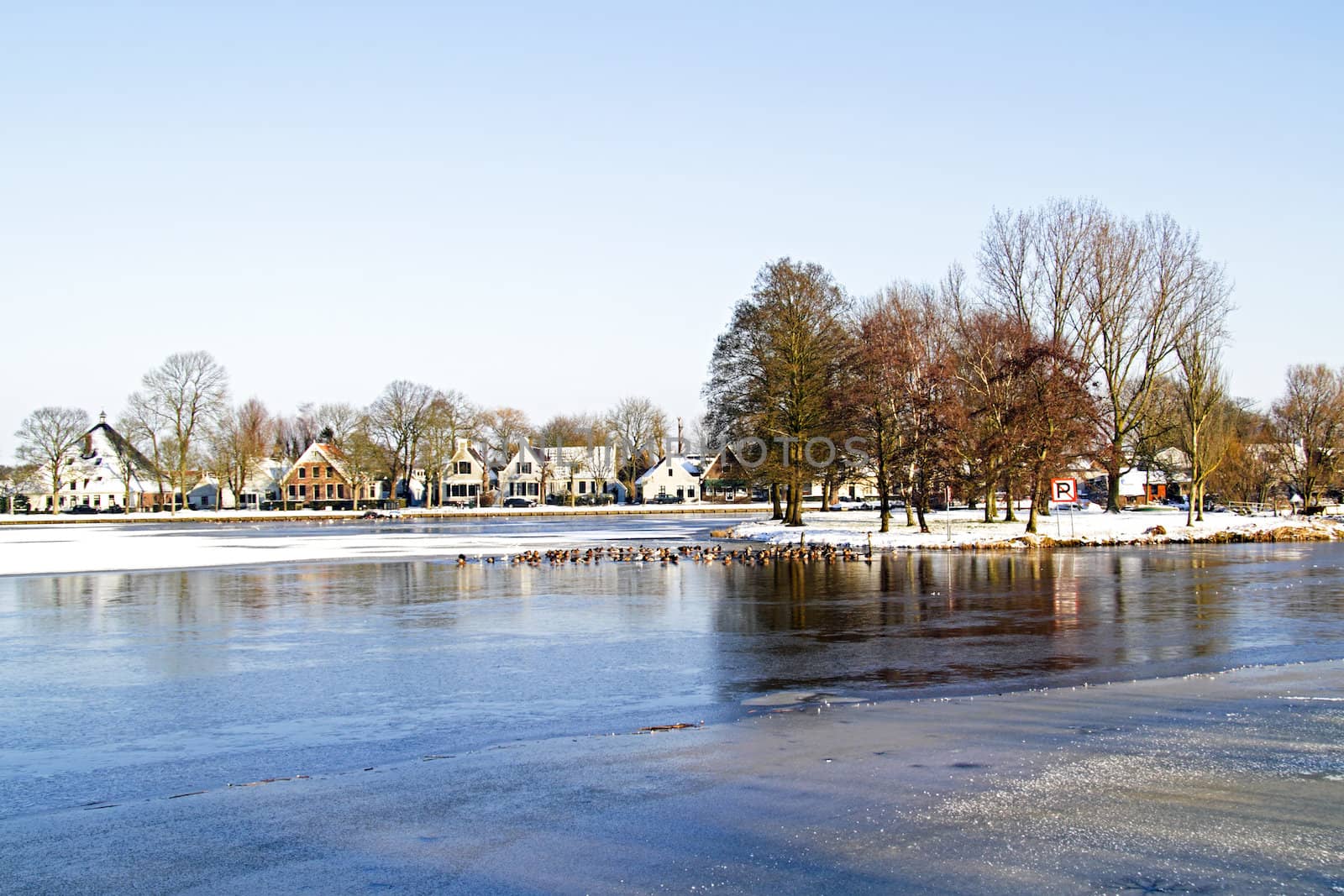 Old dutch village Broek in Waterland in winter in the Netherlands