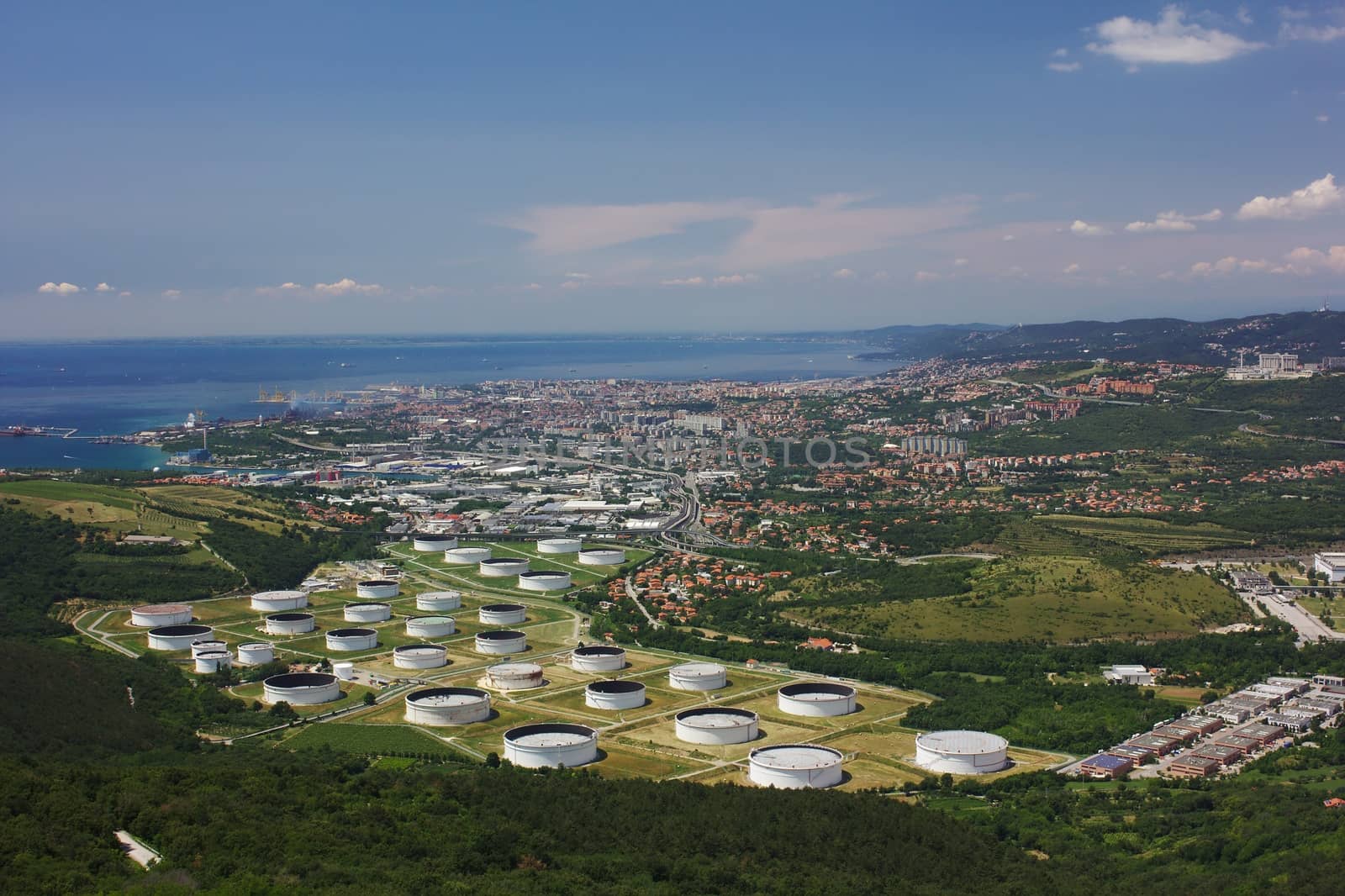 Trieste's oil terminal and a view of the city