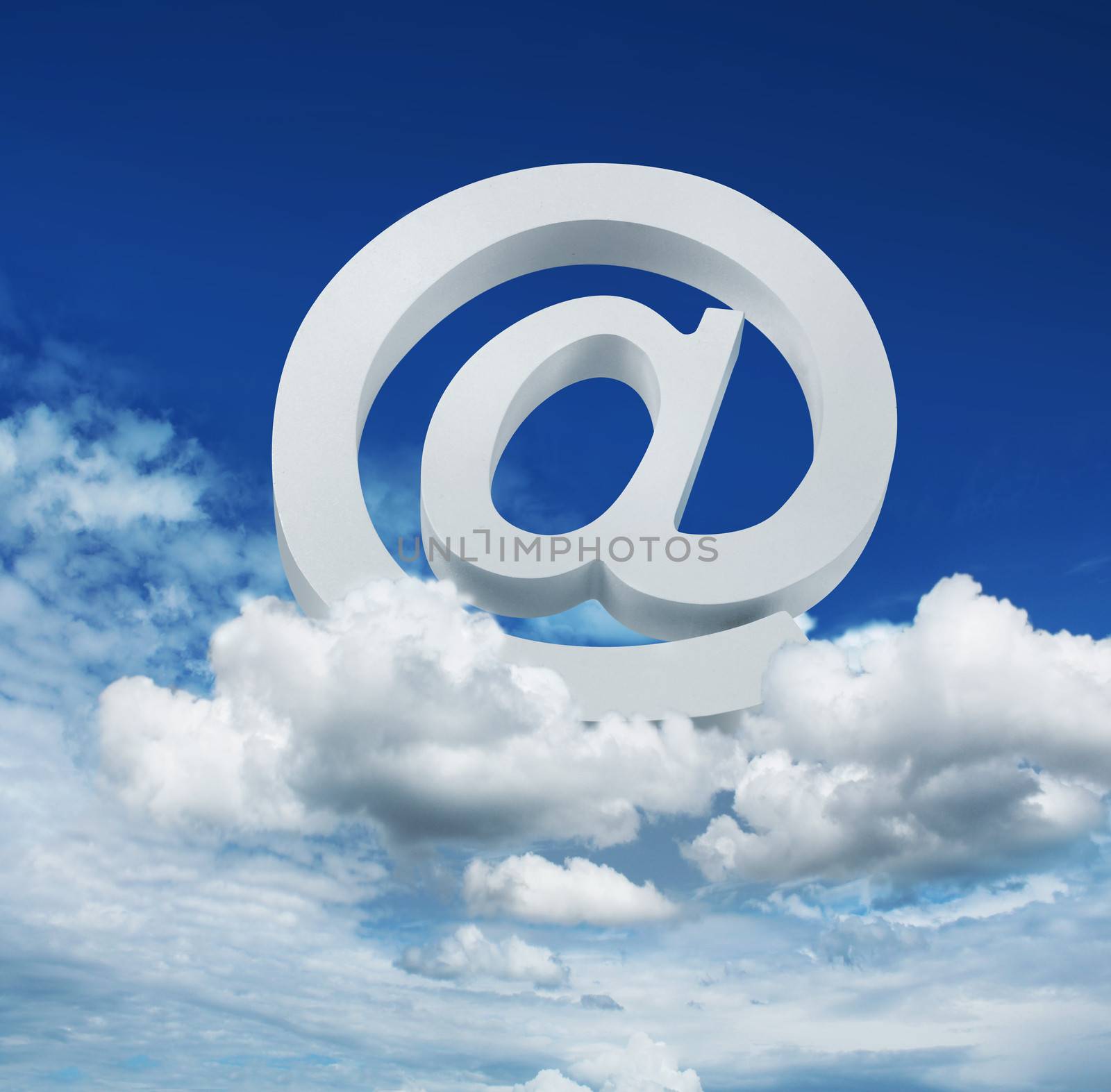 Internet cloud service concept email symbol on blue sky background