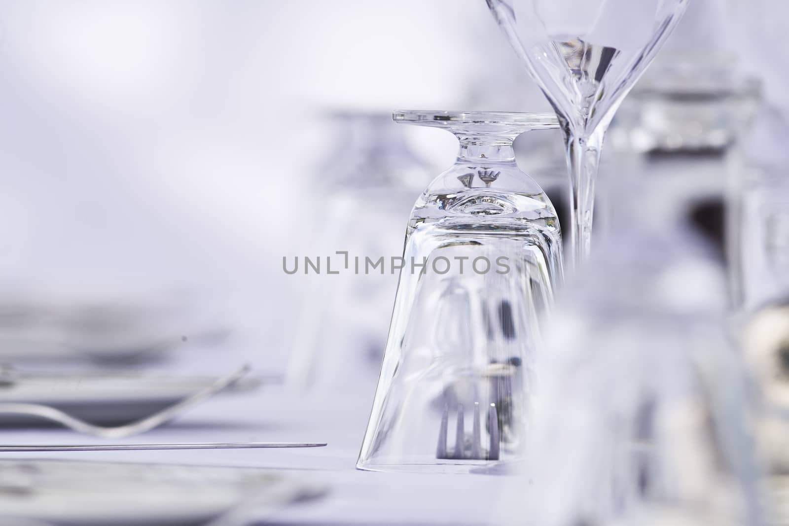 glasses and cutlery in a Elegant luxury restaurant setting