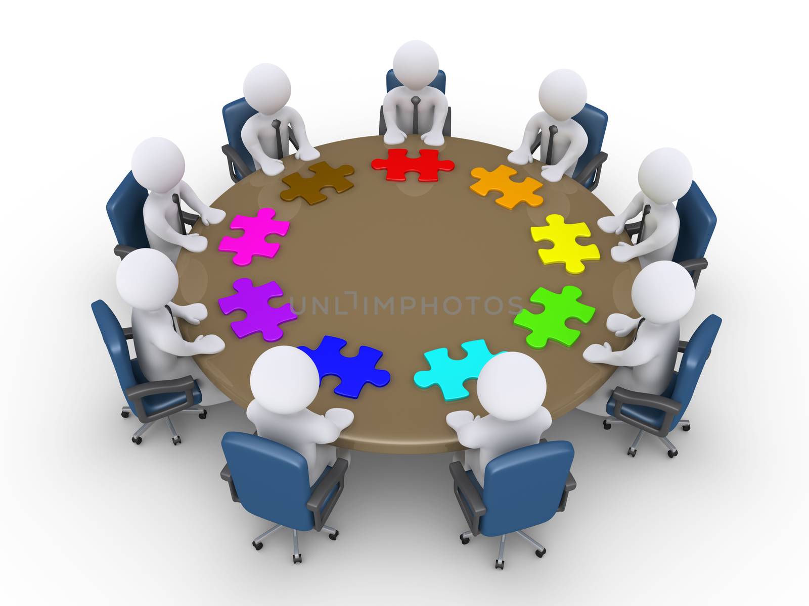 Businessmen in a meeting suggest different solutions by 6kor3dos