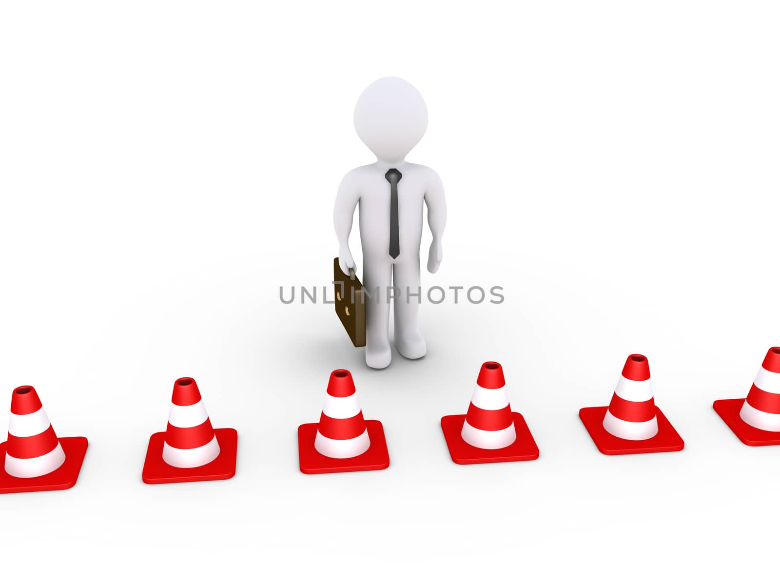 3d businessman is behind traffic cones